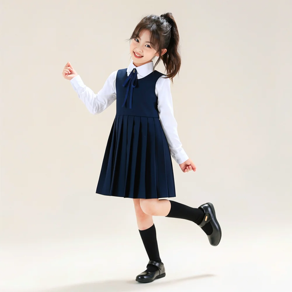 Toddler Girls Preppy Dress Kids JK Vintage Vest Skirt Children Sleeveless Pleated School Uniform Party Casual Outfits
