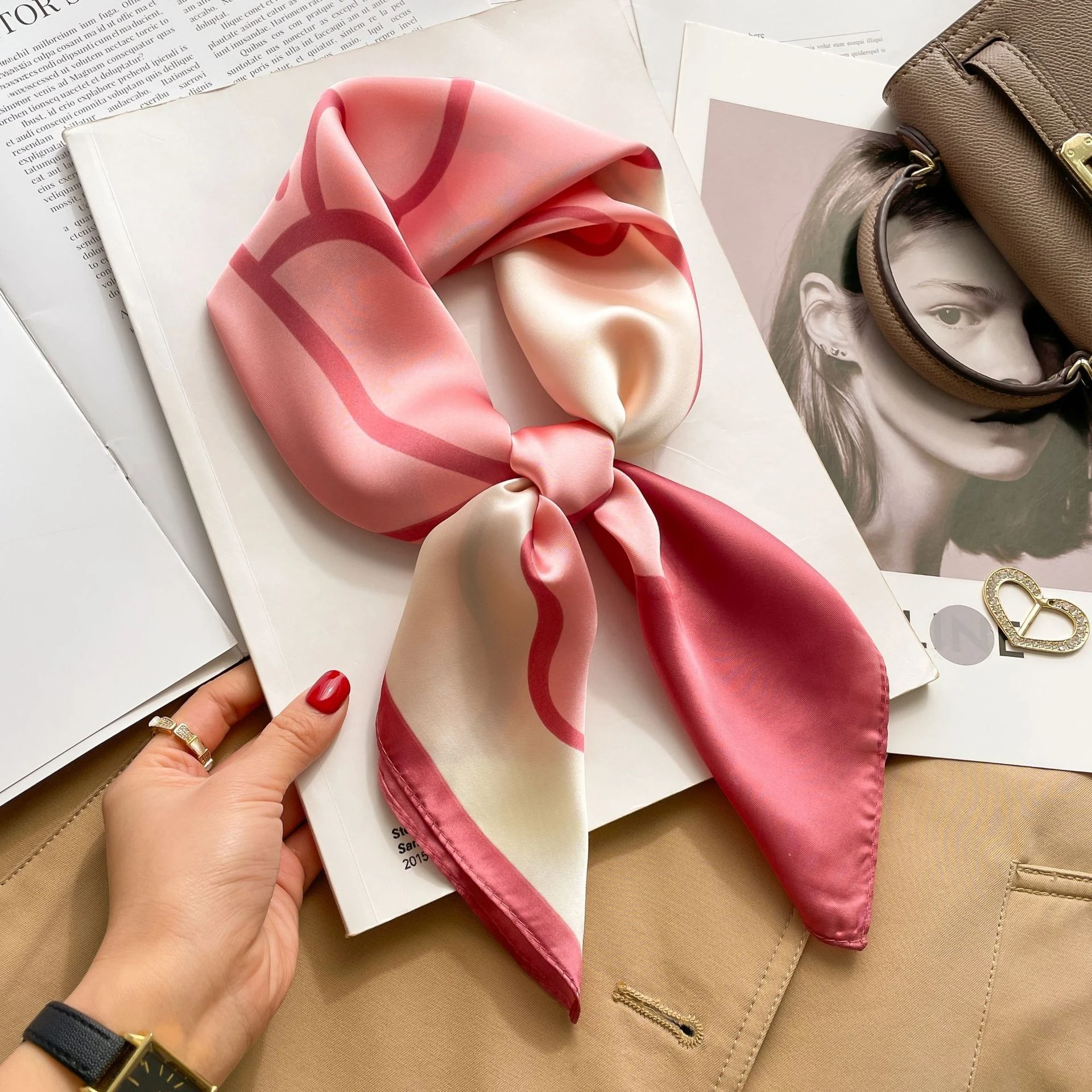 

70cm Silk Square Scarf Women Luxury Floral Print Kerchief Soft Satin Hairband Hand Bag Ribbon Foulard Hijab Neckerchief Headband