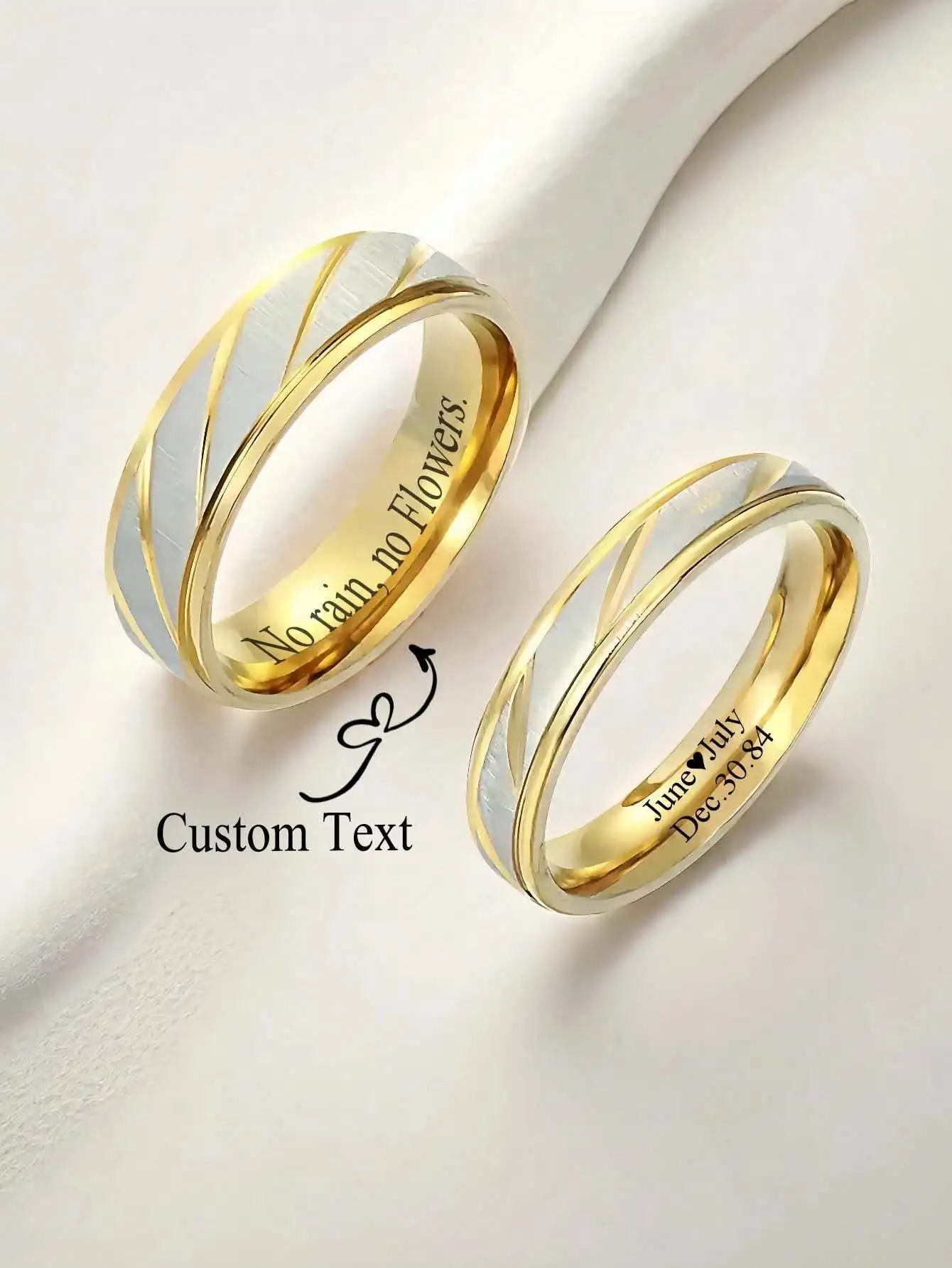 1pcs Personalize Engrave Name Twill Rings for Couple Gold Charms Wedding Engagement Ring Jewelry Gift