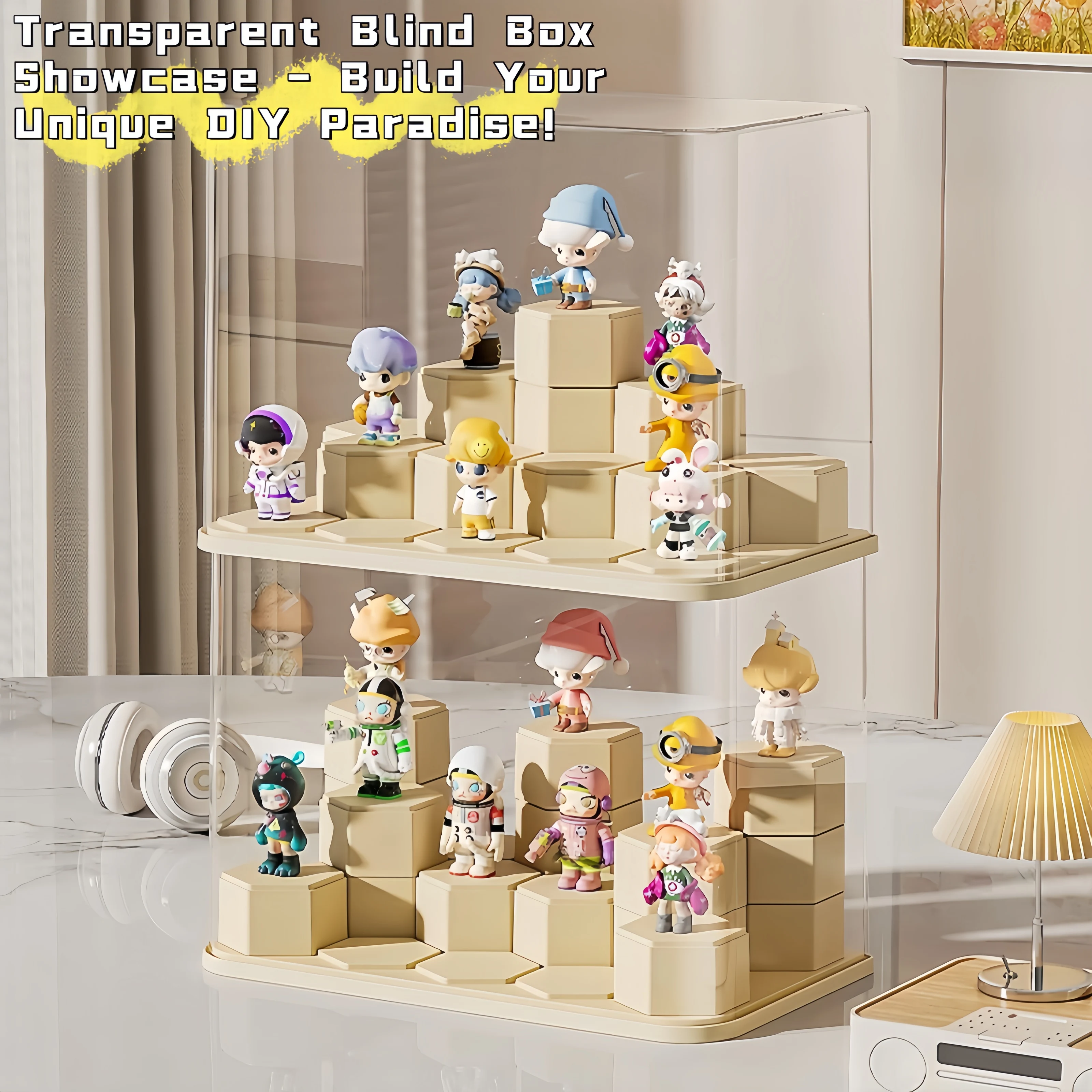Blind Box Display Stand, Clear Acrylic Display Case, large Capacity Dustproof POP MART Doll Box Desktop Toy Thickened Figure Box