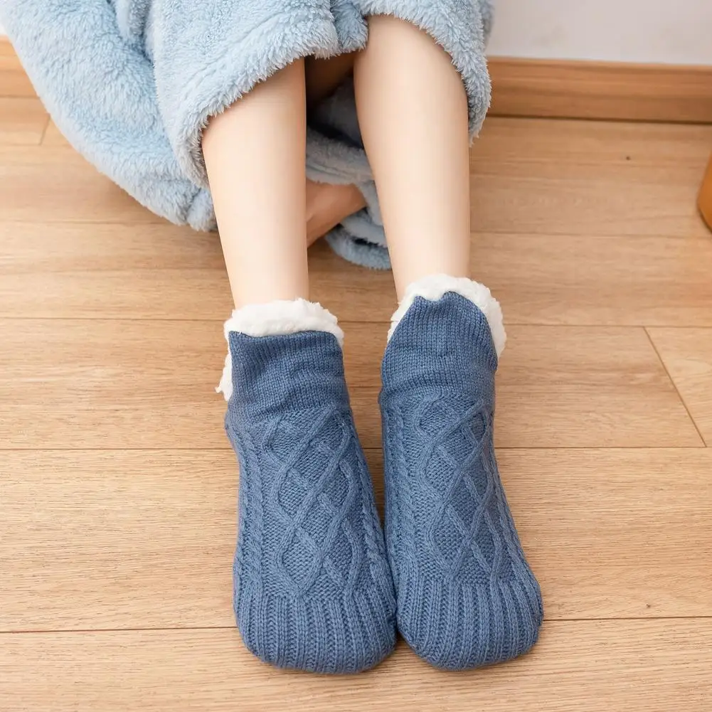 

Acrylic Floor Socks Cozy Winter Floor Socks with Plush Knitted Heat Retention Anti-slip Silicone Sole V-shaped Ribs for Warmth