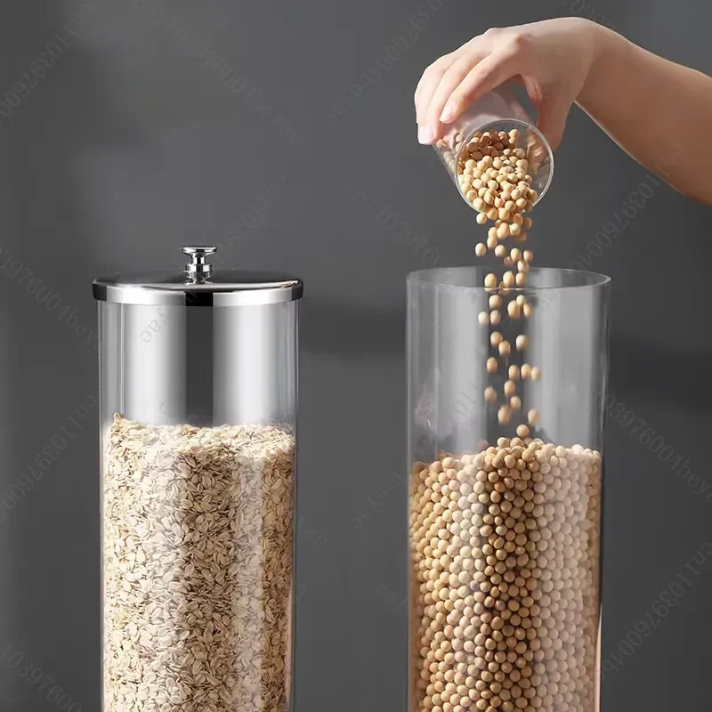 Dual Grain Dispenser with Partial Control Red Chrome Dry Food Container Countertop Pantry Storage