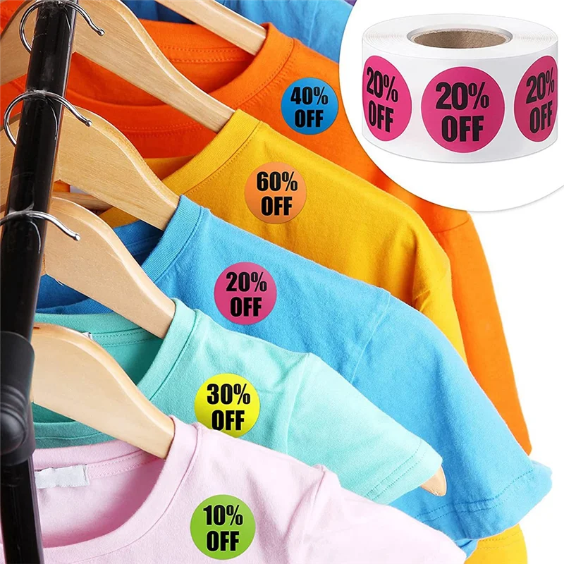 3000 PCS Sales Tags 10 To 60 Percent Off Label Discount Garage Sale Stickers Circle Pricemarker Tag Sticker Best-Selling