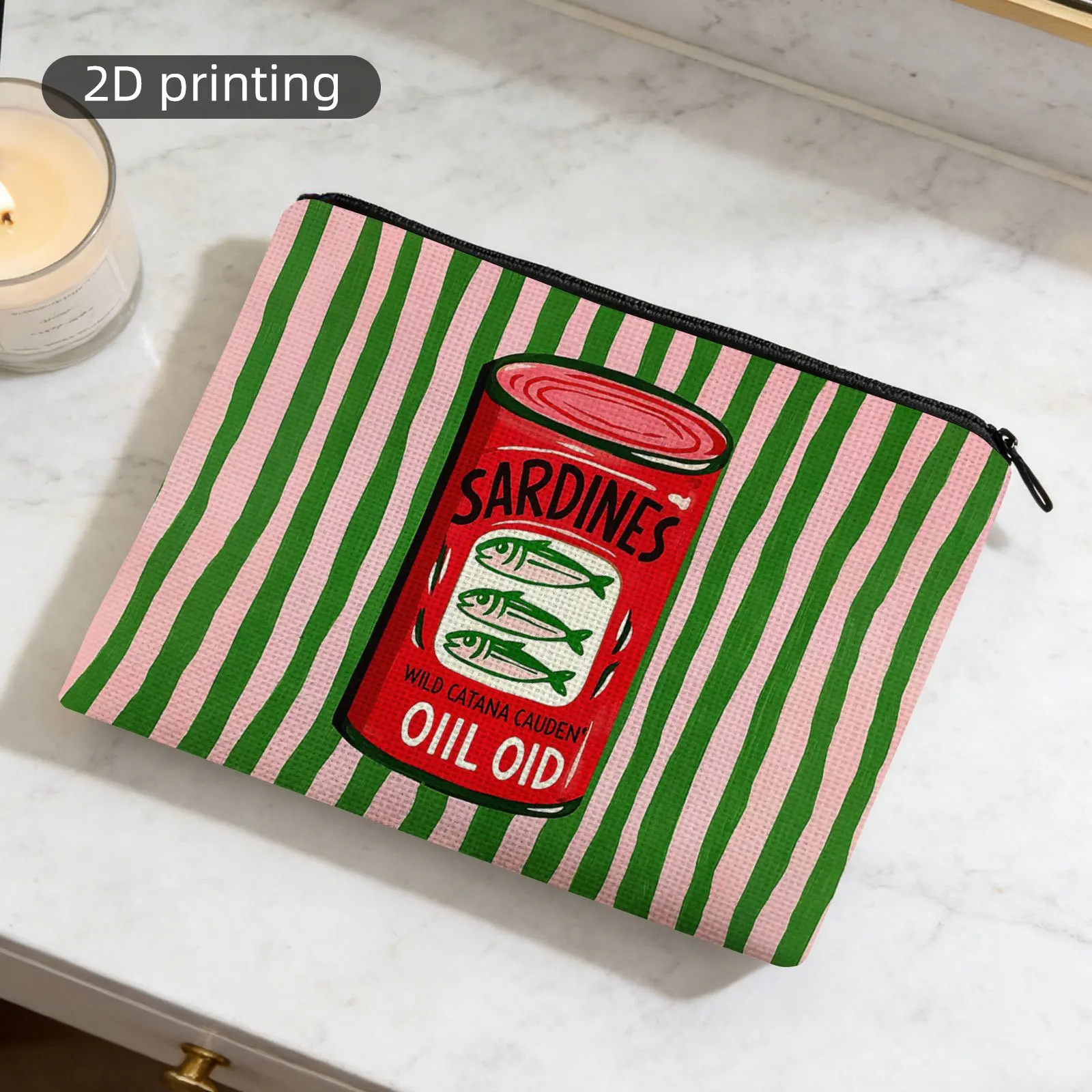 Cosmetic Bag Sardine Can Colorful Stripes with Zipper Closure Lightweight Toiletry Bag Storage Bag Suitable for Travel