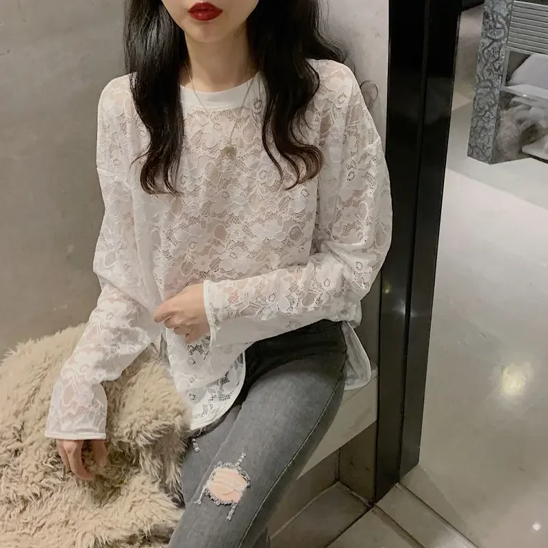 

Women Lace Clothing 2024 White Sexy Top for Woman T-shirt Goth Designer Tall Aesthetic Tshirt Elegant XQ3