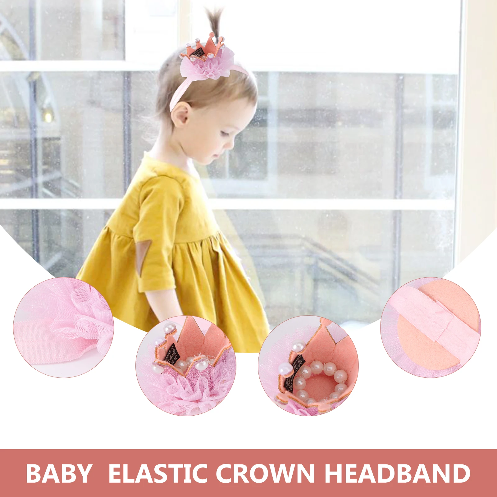 

Baby Girl Crown Headband Tiara Sparkly Glitter Elastic Hair Band Infant Toddler Birthday Accessory Gift For Girls Children