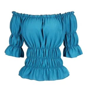 Vintage mittelalterlicher Piratenkostüm für Frauen, Steampunkbluse, Renaissance -Bauer, Schulterausschub, kurzes Hemd 10 Hauptbauernverkleidungskleidung - №5