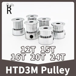 Polea de correa de distribución HTD3M 12T 15T 16T 20T 24 dientes, ruedas síncronas HTD 3M, diámetro 3 4 5 ~ 12 14 15mm de ancho 6 10 15mm, poleas de engranaje de 3M