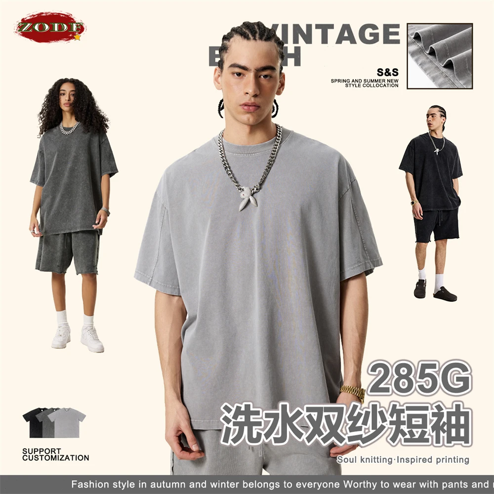 Zodf-メンズウォッシュドコットンTシャツ,ユニセックスTシャツ,ハイストリート,ユーズド加工,ブランドトップ,夏,hy0986,275gsm, 2022