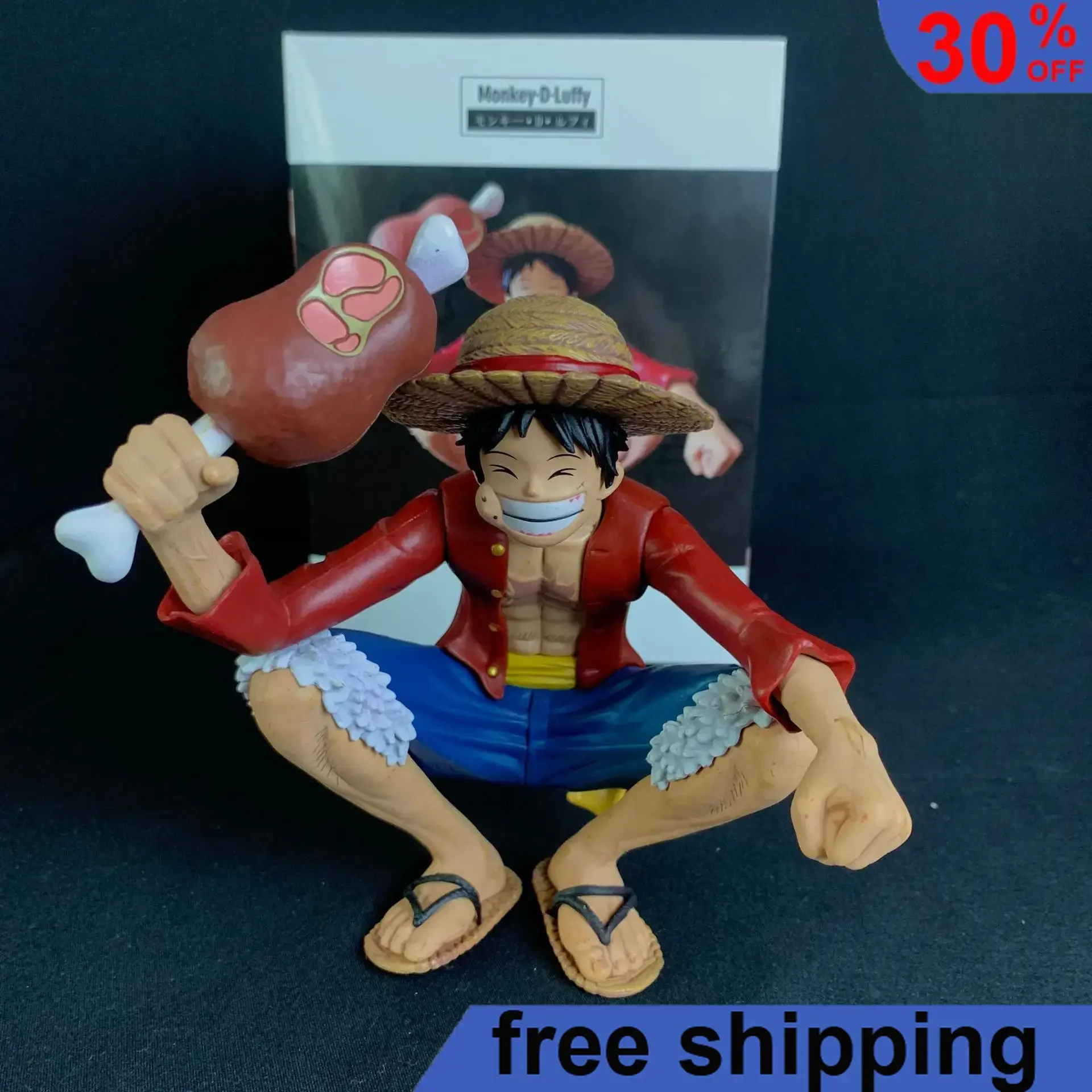 13cm ONE PIECE Monkey D. Luffy Anime GK Squatting Position Eating Meat Ornament Office Decoration Model Desktop Peripherals Toys