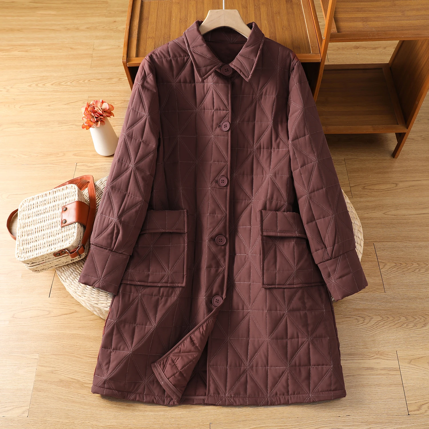 

Lightweight Oversized Knee-Length Quilted Cotton Jaet Women's Warm Sle Autumn Winter Faion Small Cotton Coat Outerwear