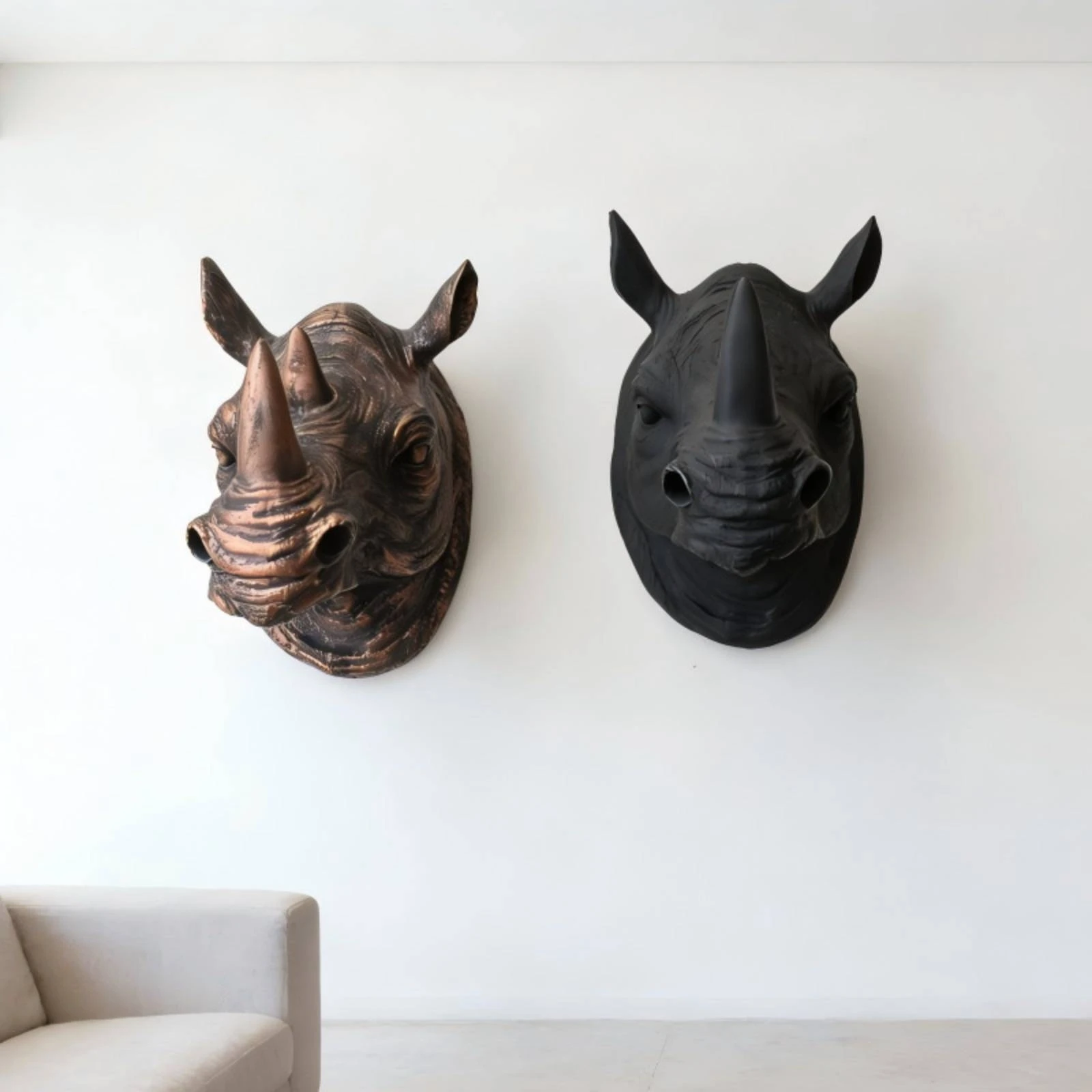 Rhino Head Wall Mount Sculpture Resin Rhinoceros Decorative Wall Hanging Rhino Head with Tusk Vintage-Inspired Eye-Catching