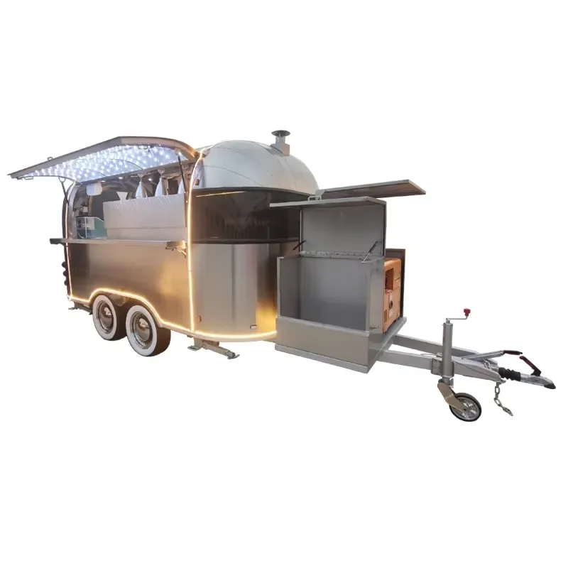 Mobile Camper Kitchen Pizza Trailer with Various Cooking Equipments Salad Refrigeration Churro Coffee Food Cart