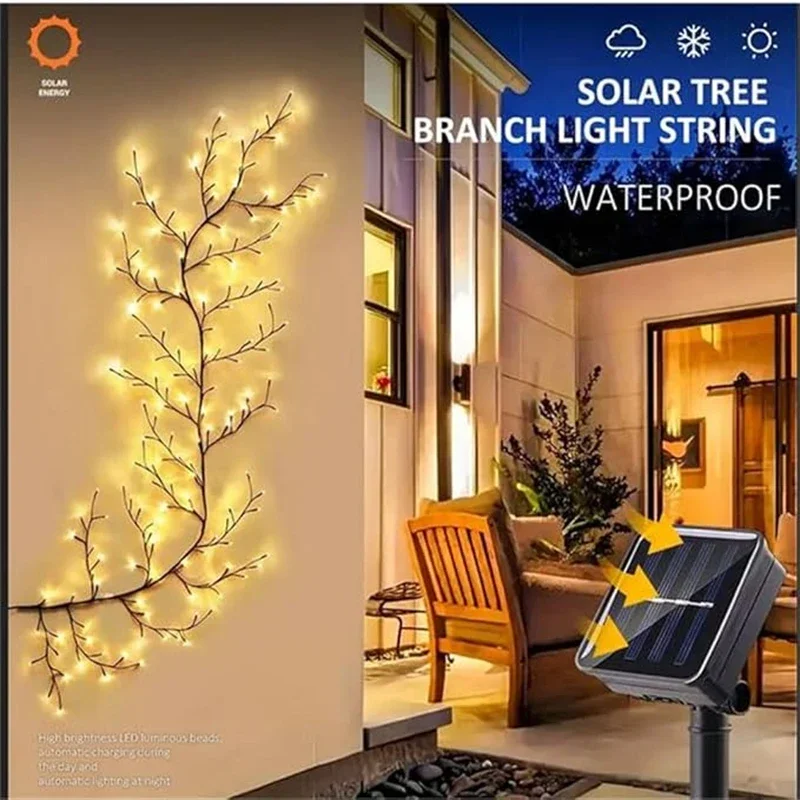 96 المصابيح الشمسية الصفصاف الكرمة ضوء في الهواء الطلق مقاوم للماء سلسلة الجنية ضوء 8 طرق الإضاءة ل جدار حديقة في الشرفة لتقوم بها بنفسك الزينة #6