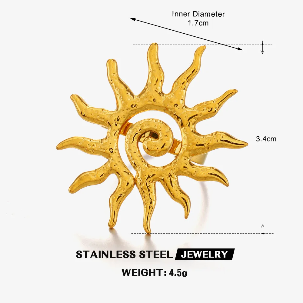 Heißer Stil Metall Sonne verstellbarer Ring für Frauen 18K Gold Farbe Edelstahl Trendiger täglicher Fingerschmuck Geschenk