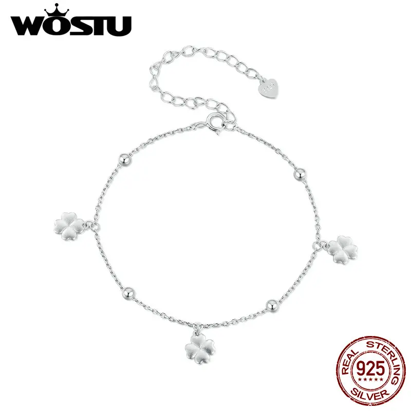 

WOSTU Lucky Four-Leaf Clover Charm Bracelet For Women 925 Sterling Silver Bead Chain Bracelets Links Girl Birthday Jewelry Gift
