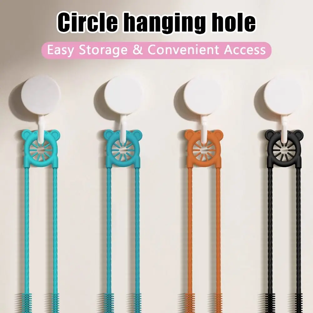 Reusable 2-in-1 Straw Cleaner Brush Silicone Soft Bristles Straw Cleaning Kit Hanging Loop Long Handle Bottle Brush Tumblers