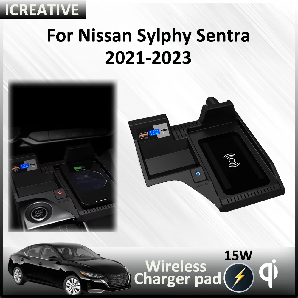 

15W Fast Phone Wireless Charger Car Qi Charging Pad for Nissan Sylphy Sentra 2021 - 2023 Car Accessories Wireless Charger Holder