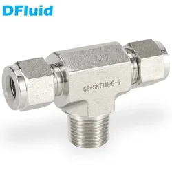 Stainless Steel 316 Male NPT BSPT Branch TEE Double Ferrule Compression Fitting 30MPa 1/4 3/8 1/2 6 8 10 12mm replace Swagelok