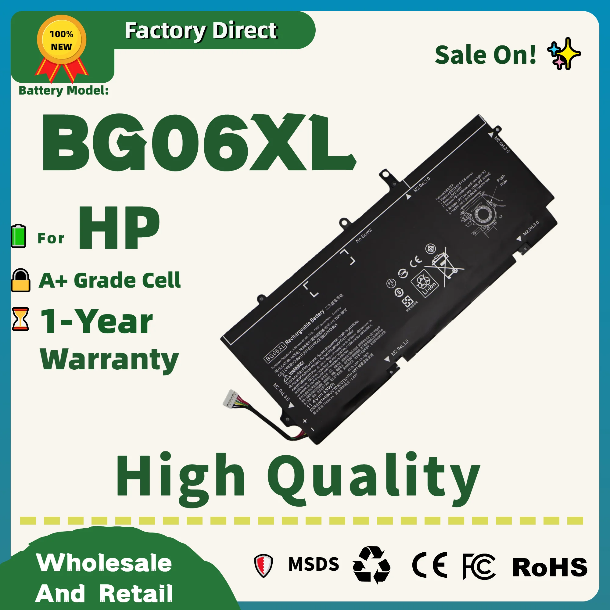 

Прямая продажа с фабрики! Аккумулятор BG06XL для HP EliteBook 1040 G3 (P4P90PT) BG06XL HSTNN-Q99C HSTNN-IB6Z 804175-1B1 804175-1C1 804175-181