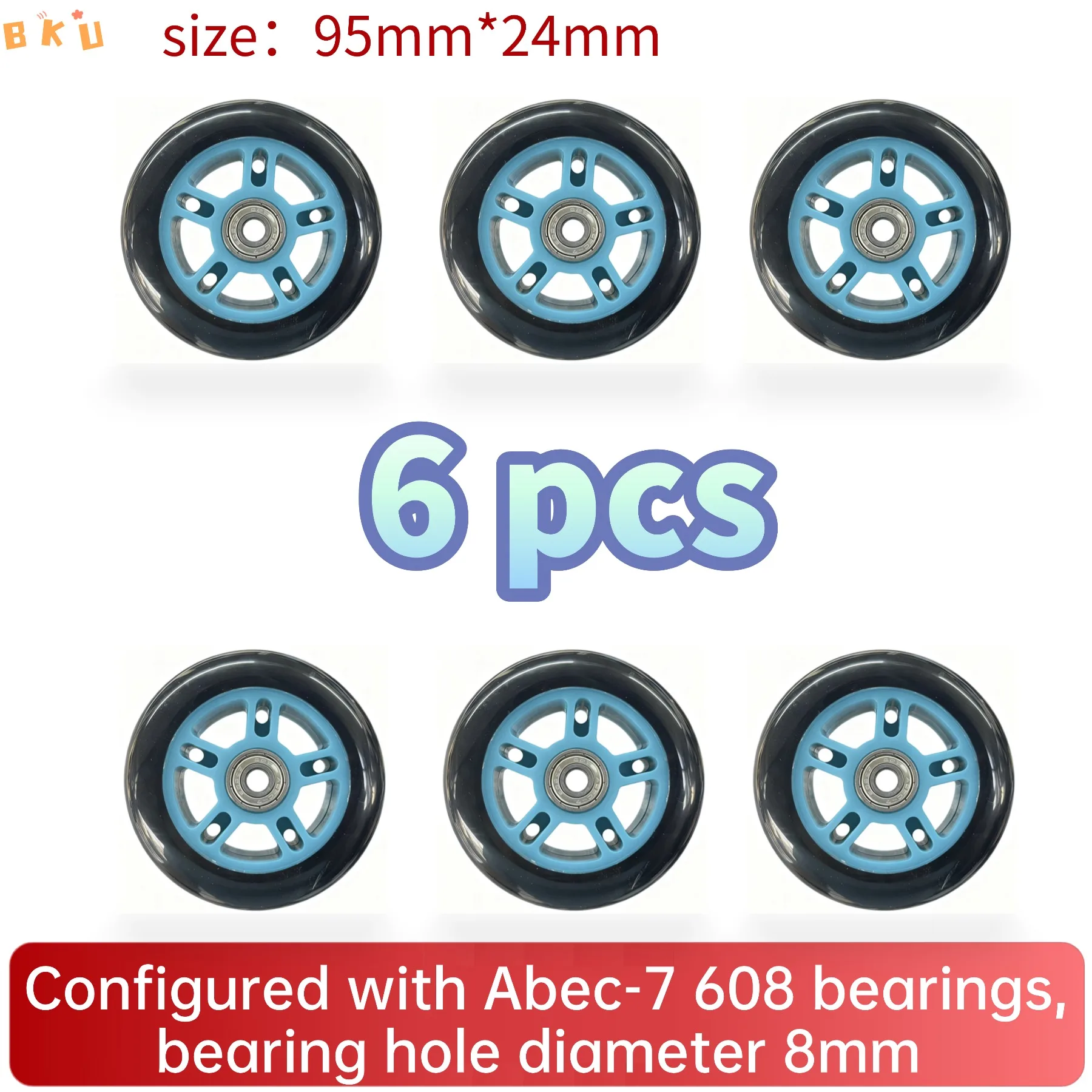 

6-Pack 95mm PU Scooter Wheels with ABEC-7 Bearings – High-Speed, Quiet Replacement Wheels for Inline Skates, Luggage & Trolleys