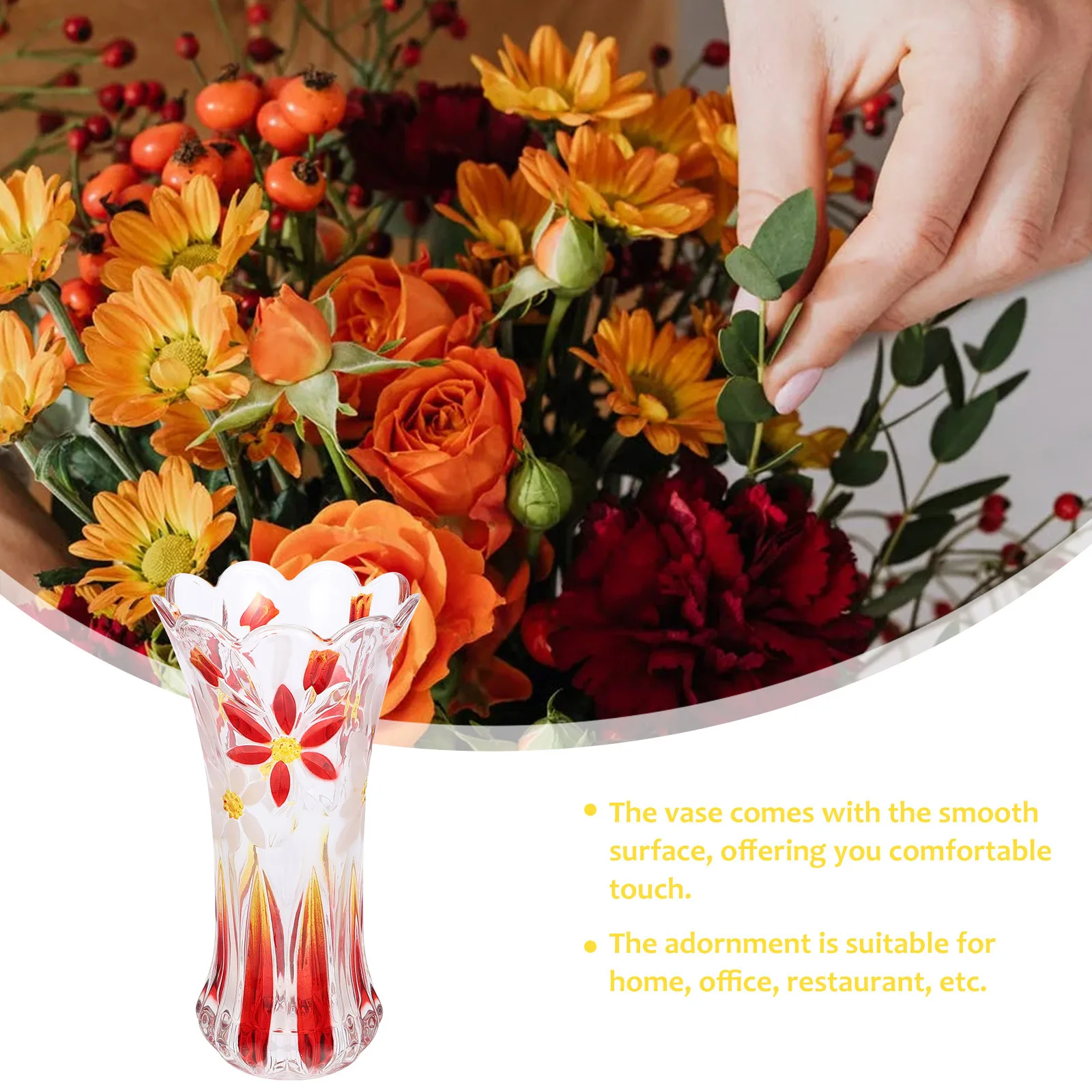 

Thickened Crystal Glass Flower Vase Decorative Plant Bottle Stable Flat Bottom Flower Arrangement Desktop Vase for Home Balcony