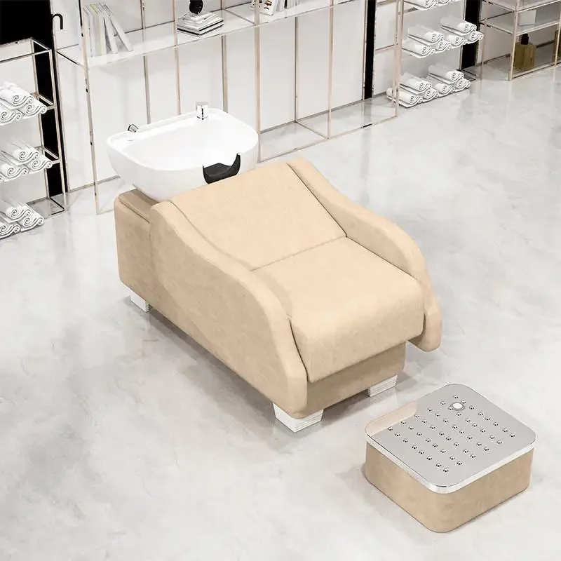 1stainless steel shampoo bed barber shop half lying shampoo bed flush hair bed