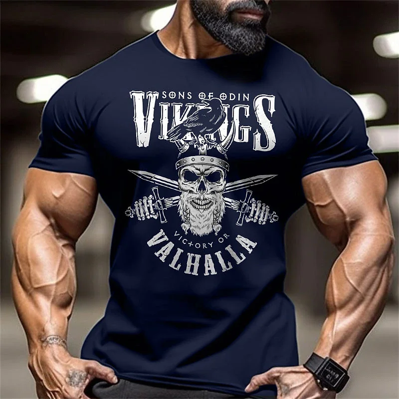 Skull Weapon Printed T-Shirt Men\'s Retro Large Size T-Shirt Casual Loose Man Streetwear Tops Round Neck Pullover Tees Shirt