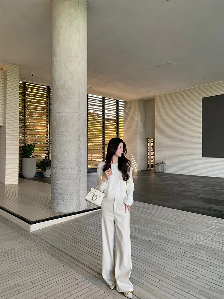 

Винтажный кружевной топ KUN с круглым вырезом для женщин, из смесового хлопка, удобный, дышащий, с длинными рукавами, осенний топ