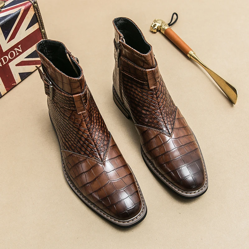 

Classic Brown Chelsea Boots for Men Zip Pointed-toe Mens Dress Boots Quality Business Leather Booties for Men botines de hombre