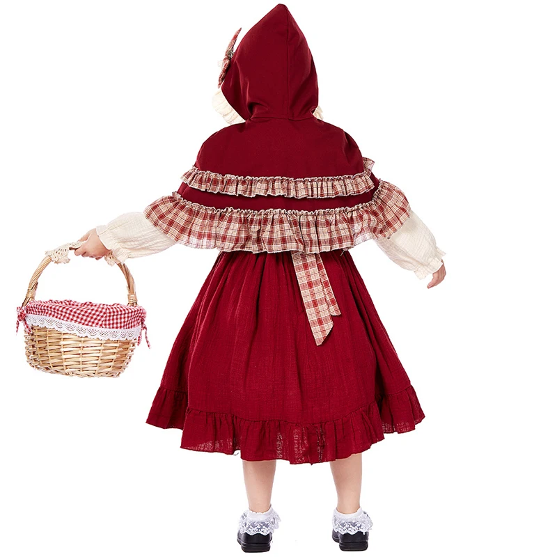 Carnaval Halloween Kleine Rode Kap Voor Kind Kostuum Deluxe Lolita Prairie Meisje Manor Outfit Cosplay Fancy Party Jurk