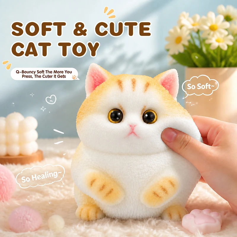 Cute Fat Cat Squishy Toy, TPR Soft Squeeze Stress Relief Toy, Realistic Kitten Decompression Toy Desktop Ornament Gift for Adult