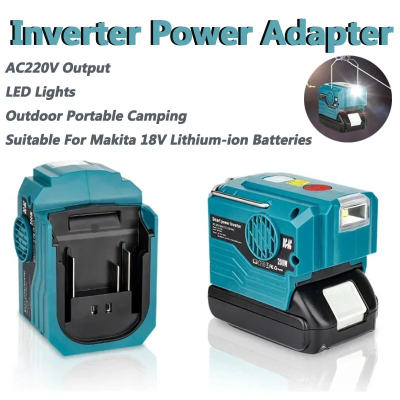 AC220V Output Inverter Power Adapter LED Light Outdoor Portable Camping Power Adapter Suitable For Makita 18V Lithium-ionBattery