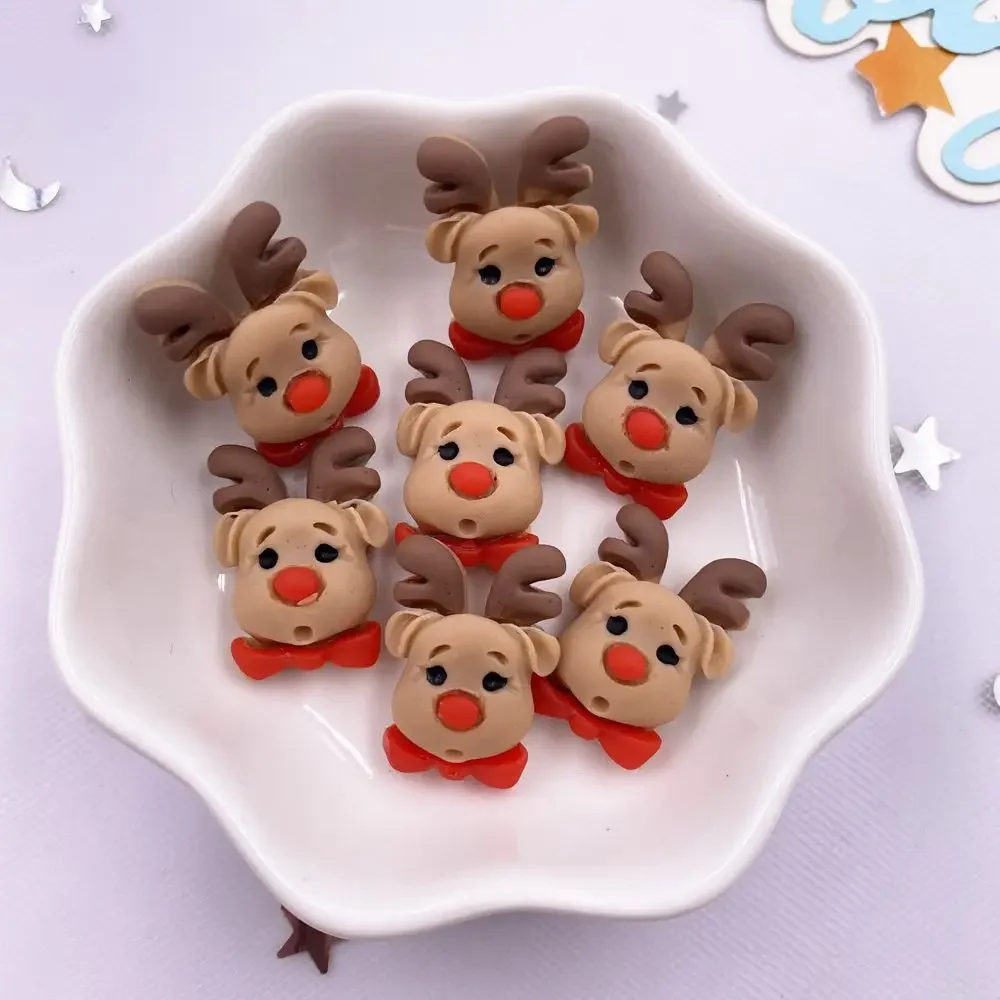 10PCS Cute Colorful Resin Christmas Elk Flatback Cabochon Cartoon Figurine Scrapbook Christmas Decor DIY Hair Bow Craft Supplies