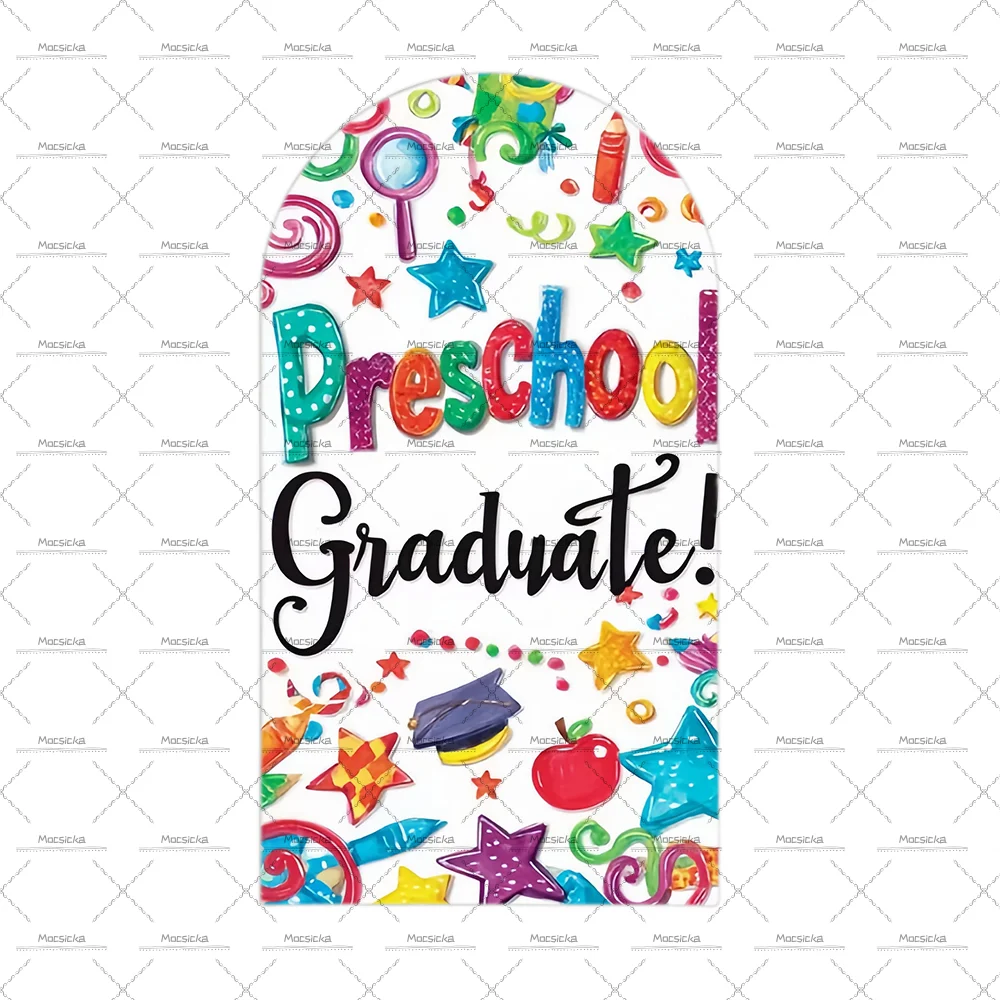 Congrats Grad Arch Backdrop Cover Colorful Pencils Flags Dots Sun Graduation Cap Preschool Kindergarten Party Decor Background