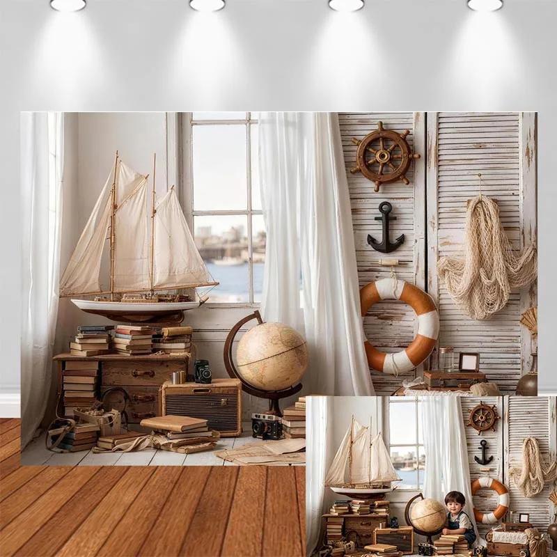 LS Summer Sail Boat Blues Backdrops Kids Adult Photography Baby Child Birthday Cake Smash Decors Boy Ship Captain Backgrounds