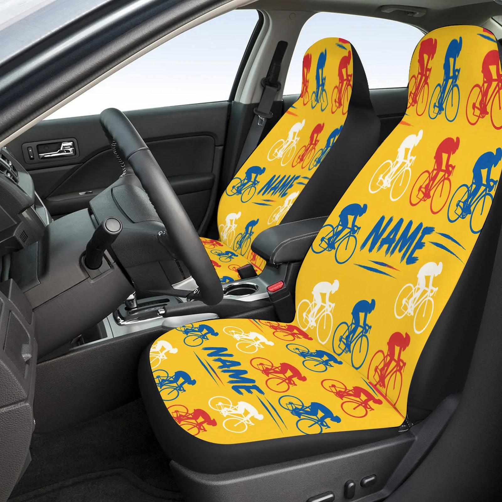 Personalized Car Seat Covers Custom Name/Text & Cycling Silhouette - Breathable Fit Suitable For Cars, Trucks, Suitable For Men