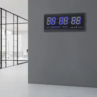 LED Digital Radio Wall Clock Lighting Kitchen Clock with Date Temperature Display Large Screen for Living Room Bedroom 48X19X3cm