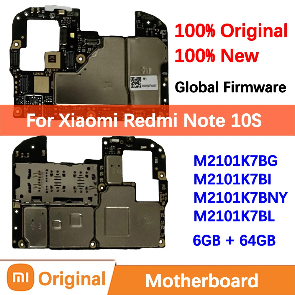 

100% Brand New Original Motherboard for Xiaomi Redmi Note 10S Mainboard Logic Circuit Board Plate Global Unlocked M2101K7B Hongm