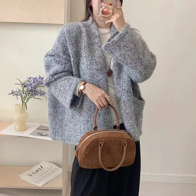 

Knitted Cardigan Jacket For Women 2025 Autumn Trendy Korean Knitting Coat With Loose Pockets Fashionable Sweater For Outerwear