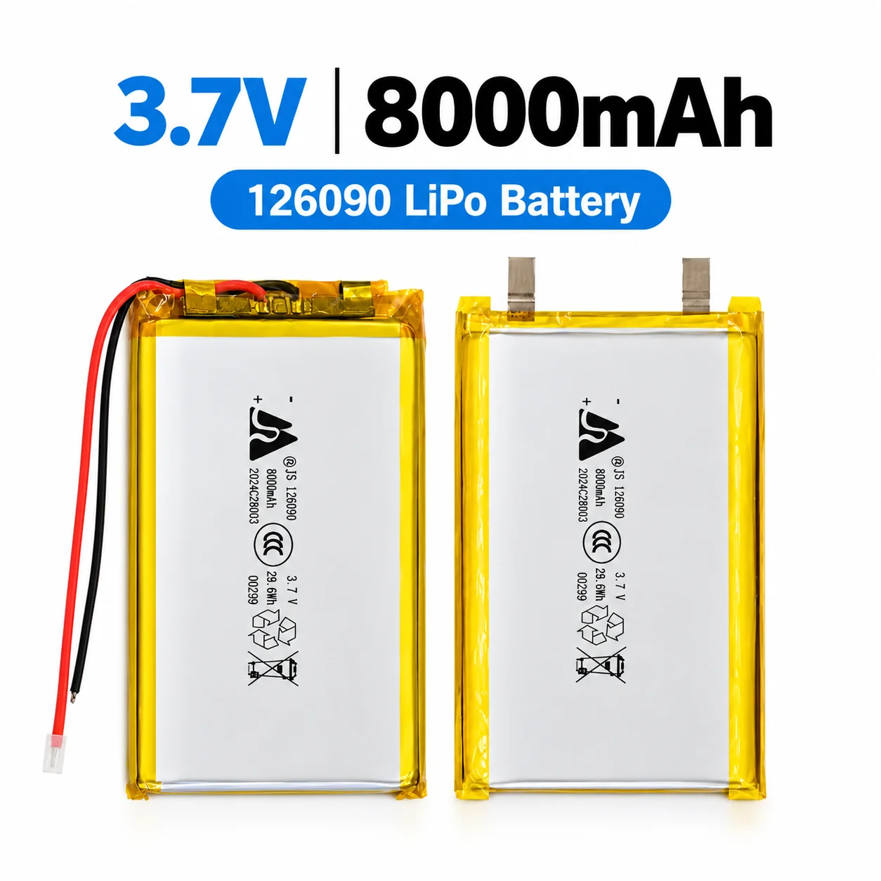 3.7V 8000mAh 126090 LiPo Battery Rechargeable Lithium Polymer Soft Pack Battery for Power Bank Cooling Vest Heated Clothing