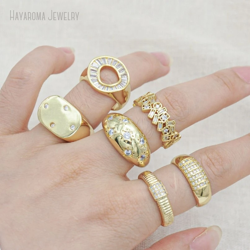 

10Pcs K Gold Color Engagement Ring for Women Couple Luxury Waterproof Jewelry Wedding Gift