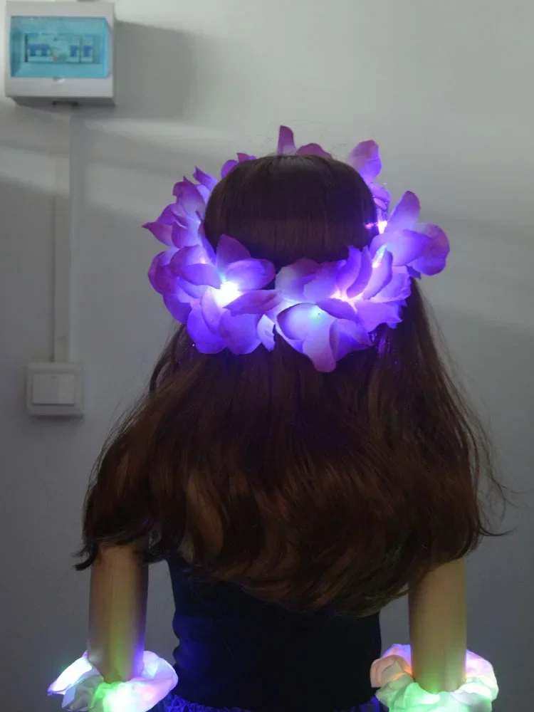 LED Light Hawaii Hula Luau Flower Leis Garland Necklace Wreath  Birthday Glow Party Decoration Gift   Wedding Festival