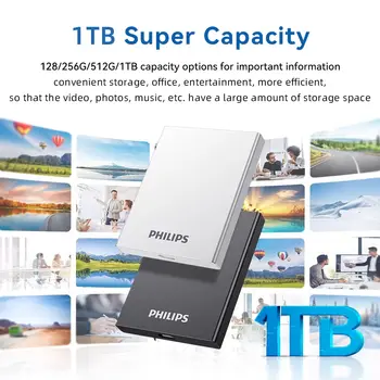 필립스 휴대용 SSD, 1TB 외장형 솔리드 스테이트 드라이브, 최대 550MB/s 속도, USB 3.2 Gen 2, 게임 및 학생용 안정적인 저장 장치 8 best sales 필립스 스피드프로 - №1