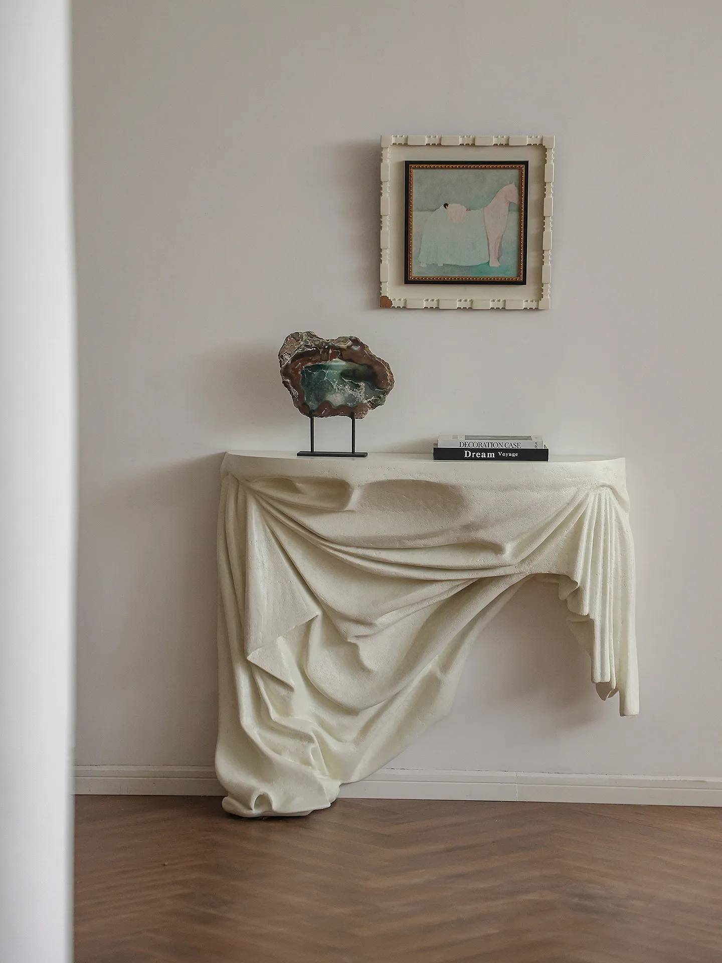 Yy-french art entrance hall table wall-mounted creative suspended hanging cloth white console table