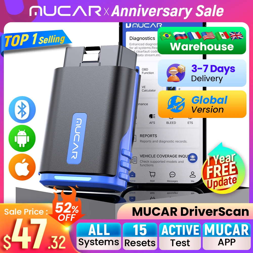 MUCAR DriverScan Bluetooth Scanner Car Diagnostic Tool OBD2 Scanner Active Test Full System 15 Reset Free  Best Auto Code Reader