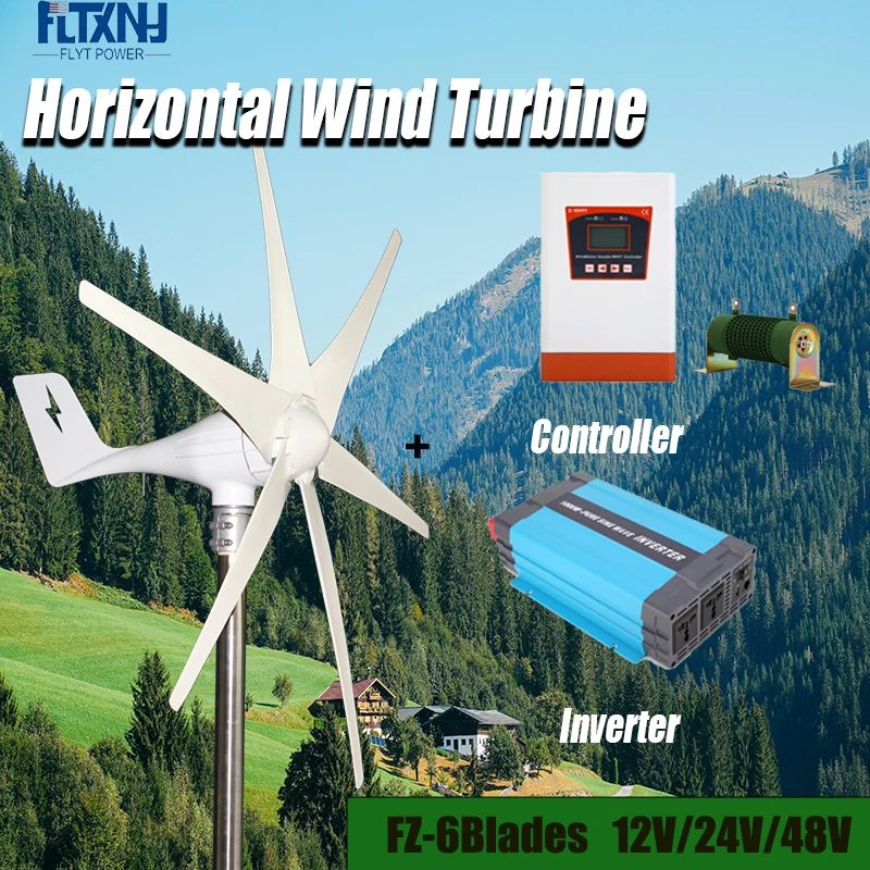 Horizontal Shaft Wind Turbine Generator Complete Set 12V 24V 48V  Magnetic Motor Free Energy Windmill Off Grid System