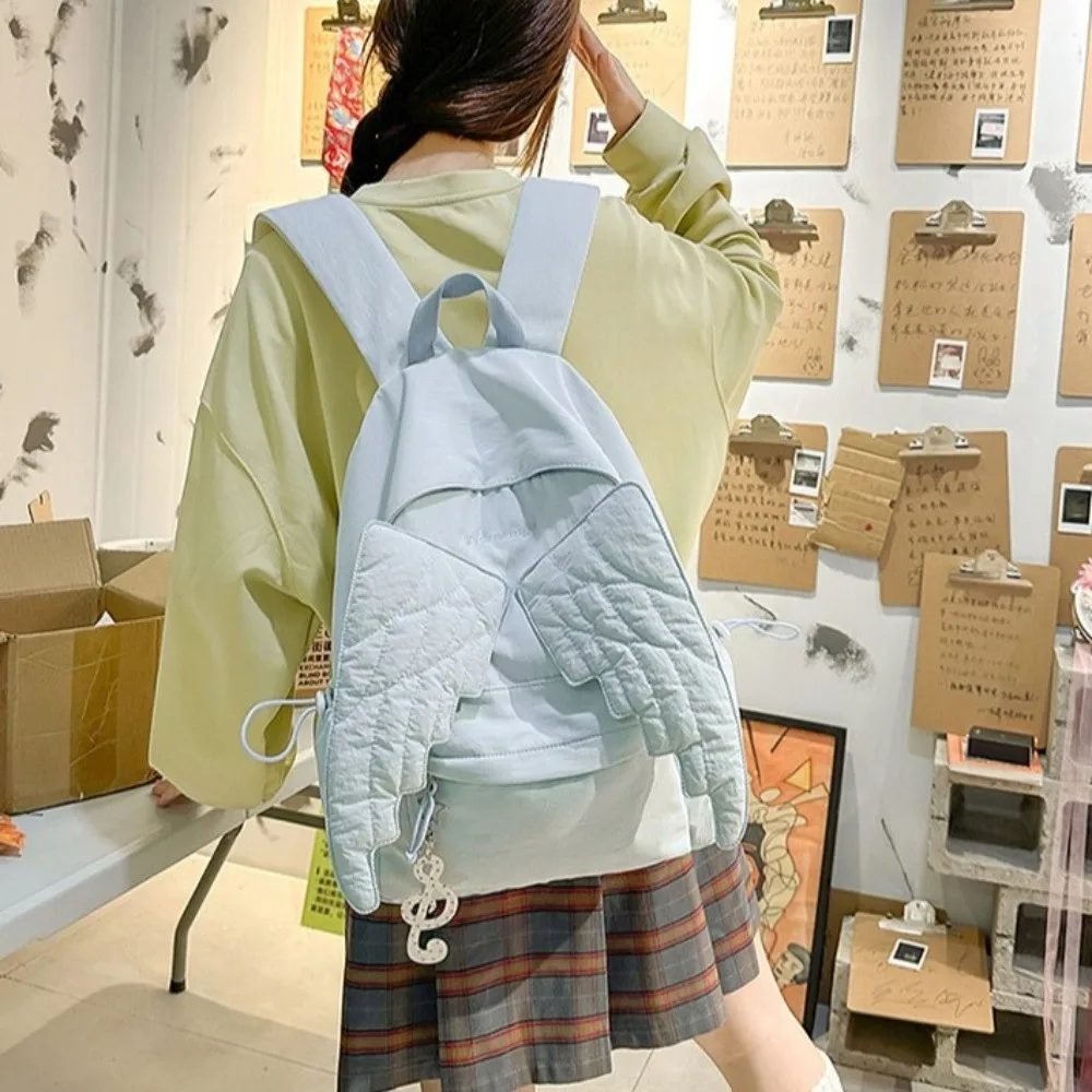 Simple Solid Color Wing Backpack Jk Y2k Nylon Backpack Lightweight Lolita Students School Bag Daily
