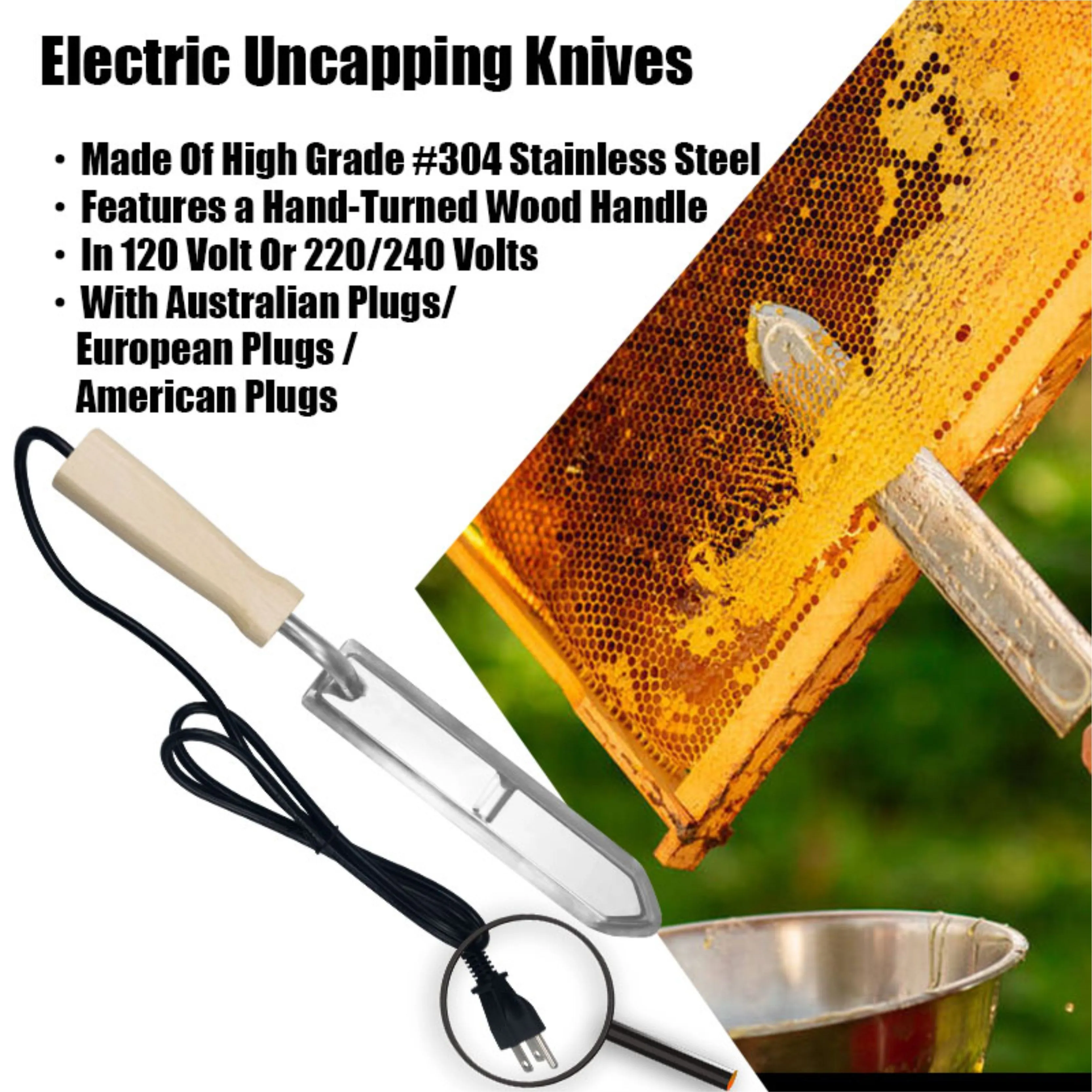 Beekeeping Electric Uncapping Knife Heating Scraping Honey Frame Cutter Fork Bee Hive Tools  Beekeeper Supplies Equipment