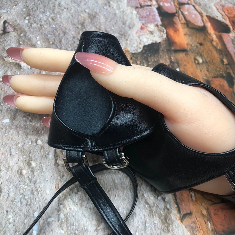 Gothic Lolita Women Gloves Sexy Non-Slip Palm Belt Up Leather Half Finger Gloves Lady Club Dacing Gloves Cosplay Bandage Black